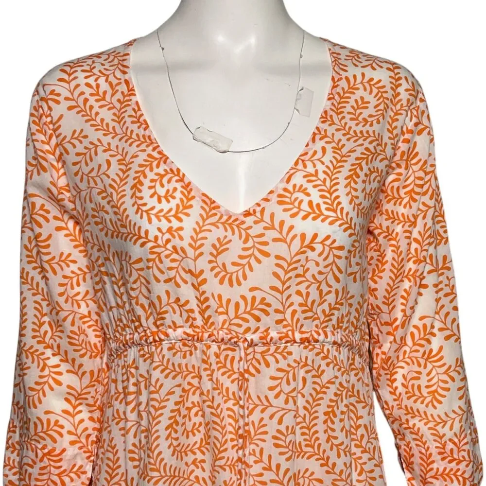 Gretchen Scott Vintage Vines Cotton Cover Up Tunic Dress Orange White Size Small